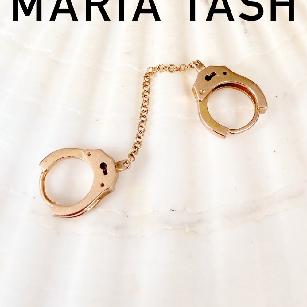 Maria Tash Handcuff Clicker Earring,14k Solid Rose Gold Hoops with Chain Jewelry